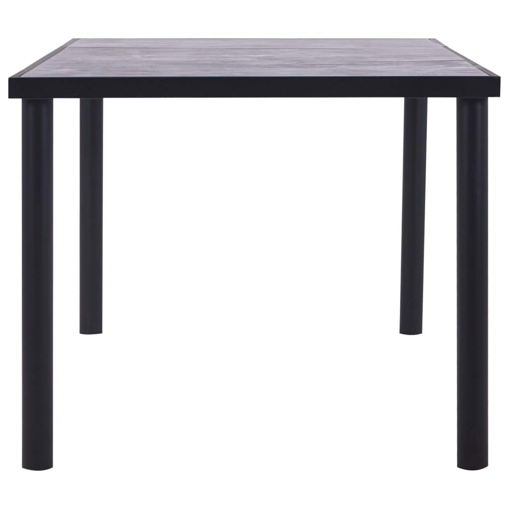 Moderna mesa de comedor negra y gris hormigón 200 x 100 x 75 cm MDF con vetas de madera, marco de metal recubierto de polvo, mesa de comedor estable para comedor, cocina o exterior