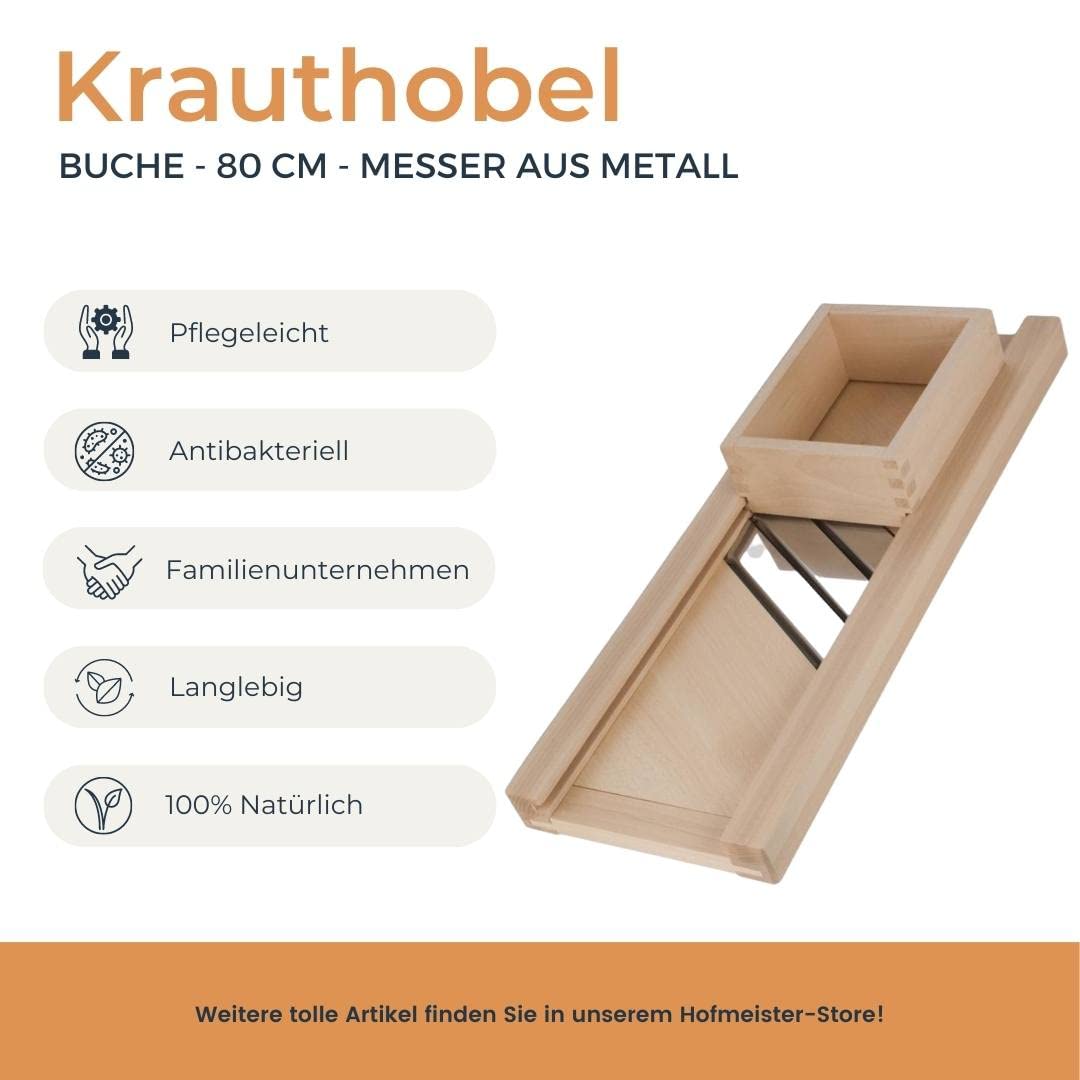 HOFMEISTER® Affettatrice professionale per erbe aromatiche, lame inox 80 cm, taglio sicuro cavoli bianchi e rossi, carrello mobile, affettaverdure in legno di faggio, Made in EU
