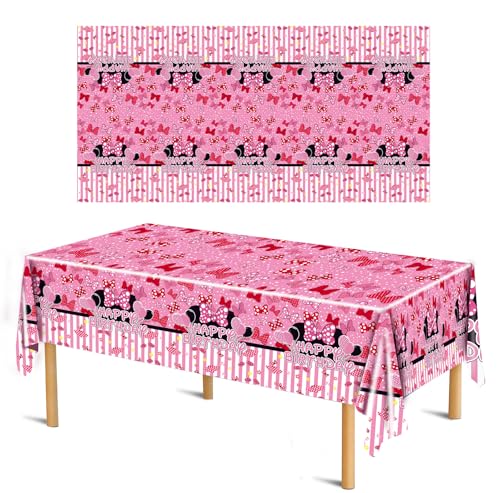 POAKYPA 3 Packs Pink Mouse Tablecloth Pink Mouse Birthday Decorations Rectangle Plastic tablecover for Kid boy girld Mouse Birthday Party Supplies 54 x 108in