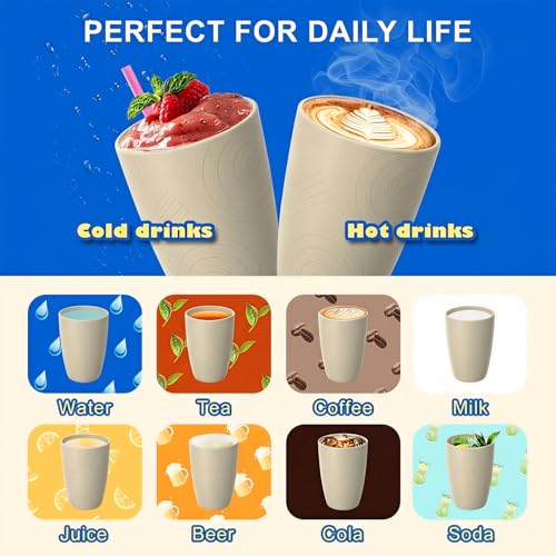 Image of 16oz Reusable Plastic Cups, 6PCS Wheat Cup Set for Outdoor, Beige | Unbreakable & Lightweight Plastic Drinking Glasses for Kitchen & Picnic - Dishwasher Safe Cups