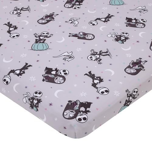 Image of Disney Nightmare Before Christmas Gray, Black, White, and Blue, Jack Skellington Super Soft Nursery Fitted Mini Crib Sheet