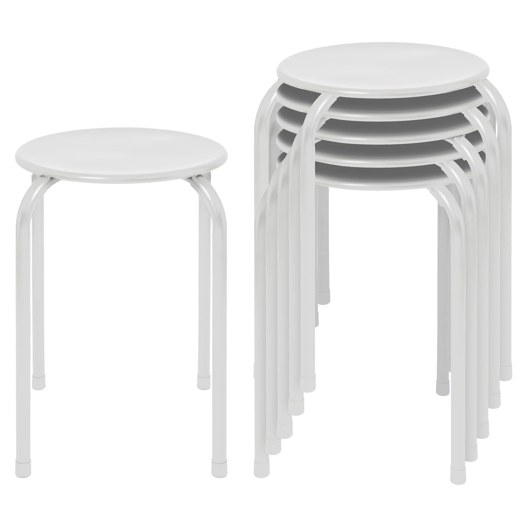 Harbour Housewares Stapelhocker aus Metall - Mattweiß - 6X Erwachsene Klein Stapelbar Küche Essen Frühstück Schlafzimmer Eitelkeit Frisiertisch Wohnzimmer Bürostuhl Stühle Sitzgarnitur