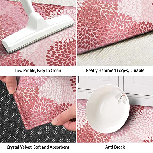 Ideasonna Pink Floral Kitchen Rug Mat, Pink Kitchen Rugs Sets Of 2 Washable Non-Slip Kitchen Mats For Floor 2 Piece Pink Kitchen Decor #TOP5