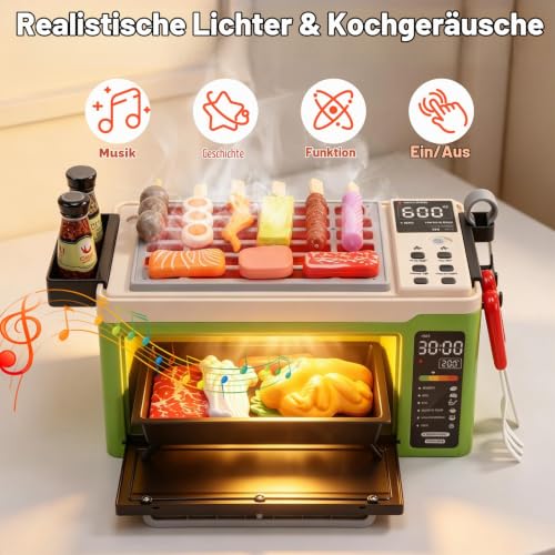 Foto von CUTE STONE Mikrowellen Spielzeug & BBQ-Grillspielzeug für Kinder mit Sprühnebel, Sound & Licht, Spielzeugessen, Grillplatte, Zubehör zum Spielen und Kochen, Geschenk für Jungen und Mädchen