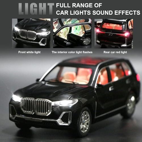 Image of 1:24 B-M-W X7 Diecast Metal Pull Back Car with 6 Openable Doors with Sound and Light Toy Decoration car Best Gift Toys for Kids (1:24 B-M-W X7 - Black)