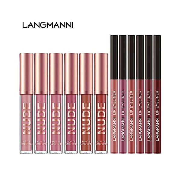 Lip Liner and Lipstick Makeup Set 6 Velvety Matte Liquid Lipsticks + 6 Matching Smooth Lip Liner,Waterproof Long Lasting Matte Lipstick Gift Set for Daily/Travel/Party/Wor