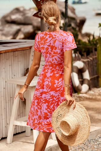 Image of Newshows Women's Pockets Wrap V Neck Floral Summer Vacation Casual Sundress | Wrinkle Free, Stretchy, Summer Beach Floral Sundress 2026, Casual Dress for Vacation, Guaduation, Side Pockets, A-line