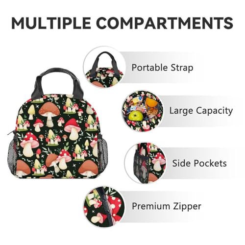 Mushroom Backpack with Lunch Box and Pencil Case Set, 3 in 1 Matching Teens Colorful Backpacks Combo, Cute Lightweight Bookbag and Pencil Case Bundle4