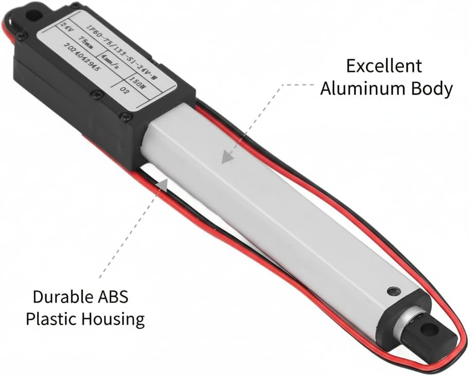 Electric Micro Linear Actuator 24V, 3in Stroke, 150N Thrust, 4mm / s Speed, Aluminum Tube, IPX4 Protection, Chip Limit with Over Current, Short Circuit, Overload, Over Voltage