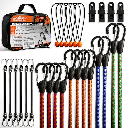 HORUSDY 28-Piece Premium Bungee Cords with Hooks, Includes 10”, 18”, 24”, 36”, 48”, Bungee Cord Assortment (10 to 48 Inch)