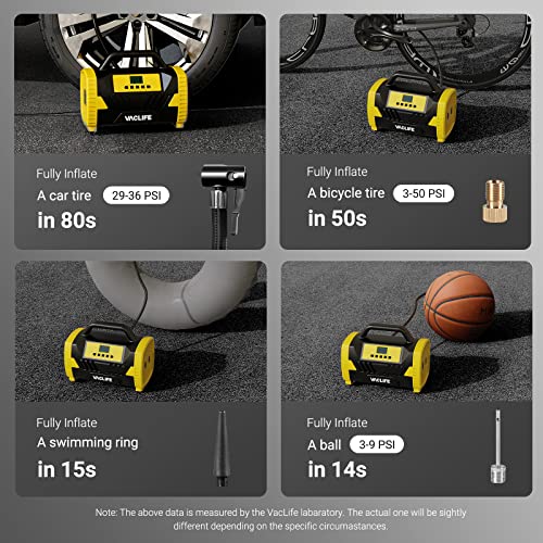 Vaclife Ac/Dc 2-In-1 Tire Inflator - Portable Air Compressor, Air Pump For Car Tires (Up To 50 Psi), Electric Bike Pump (Up To 150 Psi) W/Auto Shut-Off Function, Model: Atj-6788, Yellow (Vl738) #TOP7