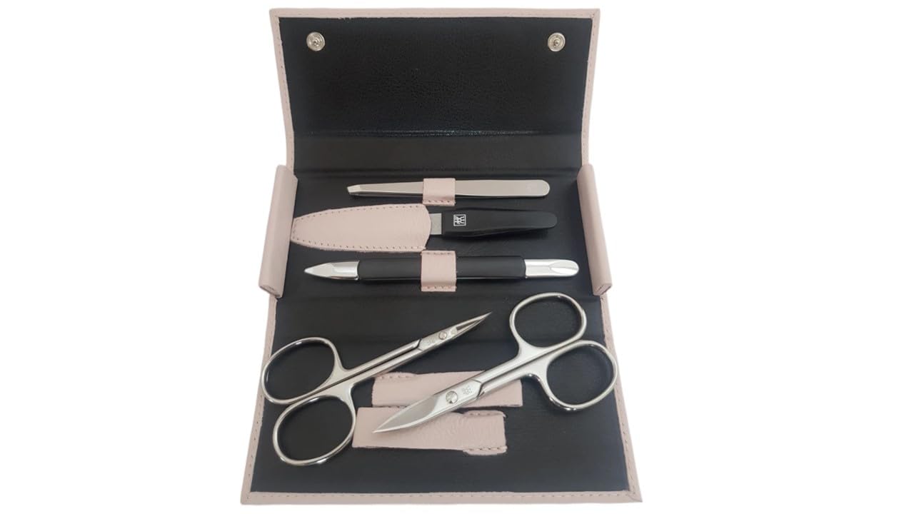 Zwilling – Maniküre Set 5-teilig - Manicure - Nagelschere - Pinzette - Nagelpflege - Druckknopf-Etui - Leder-Etui - 13,8 x 6,5 x 2,5 cm - altrosa