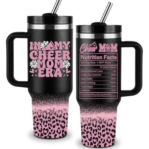 Culaiwan Cheer Mom Gifts for Women Mom Nutrition Facts Insulated Tumbler 40oz with Handle Lid and Straw, Mother's Day, Birthday, Christmas Gift for Mother from Son Daughter