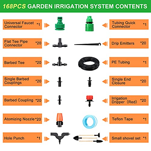 Garden Irrigation System 168 Pcs+50Ft/15M Drip Irrigation Kit With Adjustable Nozzles Drippers Distribution Tubing Hose Saving Water Automatic Irrigation Set For Garden Greenhouse Patio Lawn #TOP1