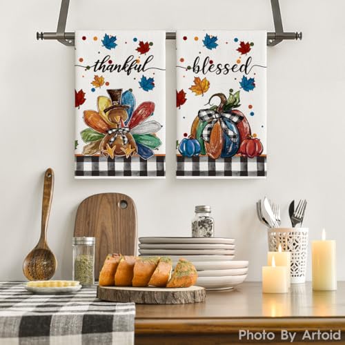 Artoid Mode DISHTOWEL-THANKSGIVING-4075-2PC-017 Buffalo Plaid Turkey Thanksgiving Kitchen Towels Dish Towels thumb #1
