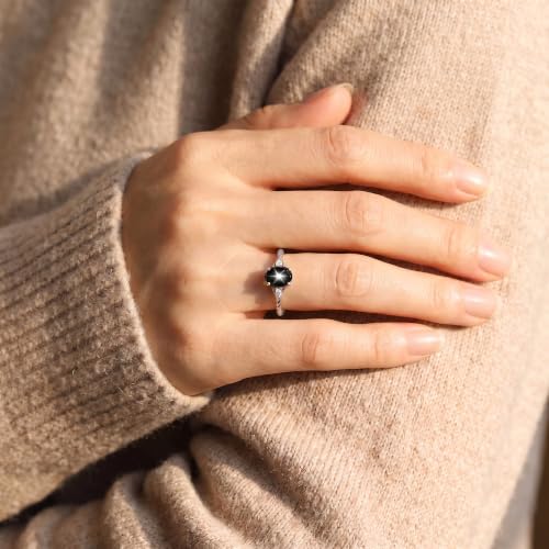 Image of Rylos Sterling Silver Classic Birthstone Ring - 7X5MM Oval Gemstone & Diamonds - Women's Jewelry, Sizes 5-10