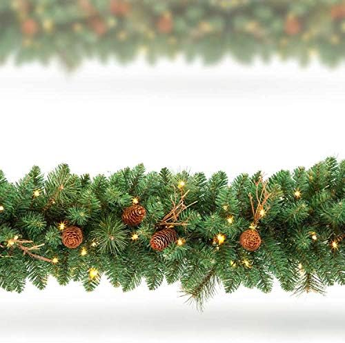 OasisCraft 9FT Christmas Garland Decorations with 20 Pine Cones, Branches and 50 Battery Operated Warm Lights and Timer Product Name