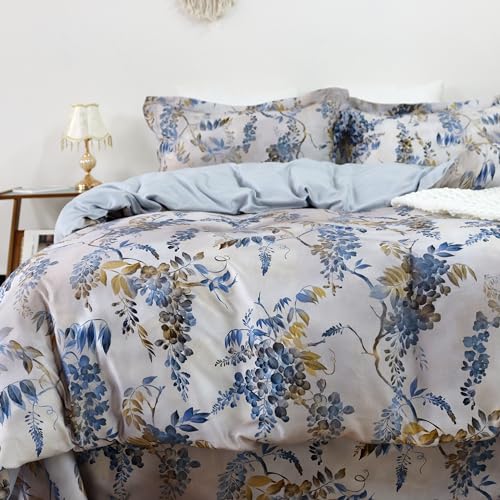 Luxury Cotton Tencel Duvet Cover Set Twin Size 3 Piece, 60% Lyocell & 40% Cotton, Super Soft, Breathable,and Eco-Friendly Floral Bedding with Zipper Closure and Corner Ties - Image 3