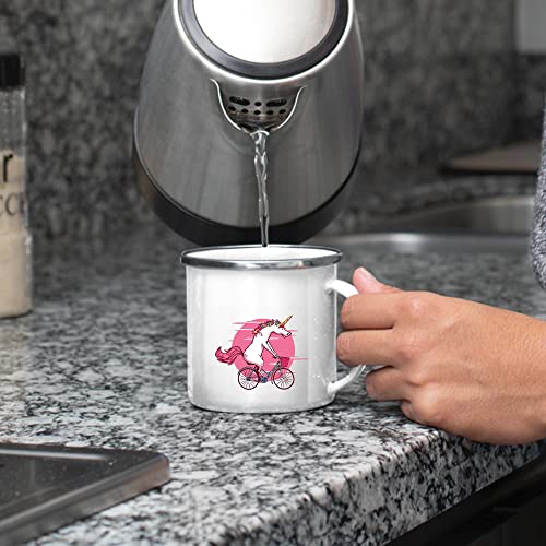 Gift For Kids Bicycle Unicorn Riding A Bicycle Fun And Creative Design 12Oz Enamel Silver Mug #TOP3