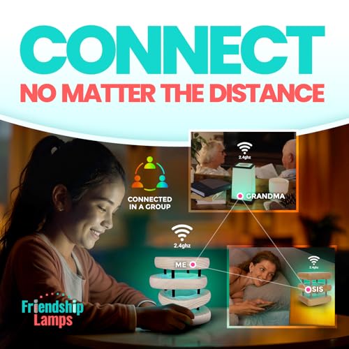 Friendship Lamp® by Filimin Set of 2 Long Distance Touch Lamps – WiFi Connected, Long Distance Gifts, Touch Activated Table Lamp, Long Distance Friendship Gifts, LED Light - Mid Century White/Black