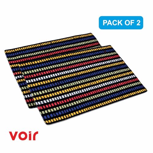Image of Voir Door Mat Set of 2, Anti-Skid Cotton Blend Kitchen Rugs, 60 x 40 cm, Multi Color Mix N Match Design, Super Absorbent Quick Dry Bath Mat, Soft Cotton Door Mat for Bathroom, Shower & Wash Area