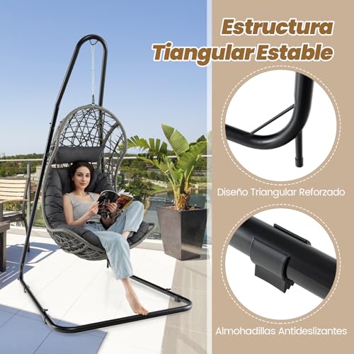 GOPLUS Soporte de Sillón Colgante, Ajustable en Altura de 195-236 cm con Marco de Metal Resistente, Soporte para Columpio Hamaca para Interior y Exterior con Gancho y Cadena de Metal, Carga 150 kg - imagen 7