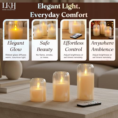 Velas LED LKH con brillo ajustable y diseño elegante de vidrio 5