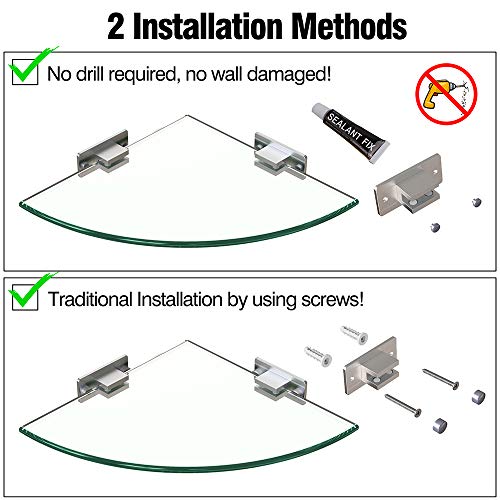 Geekdigg 2-Pack Glass Shelf Shower Caddie, Shower Shelves For Inside Shower, Drilling Free Adhesive Wall Mounted Bathroom Organizer Shelves With Aluminium Brackets #TOP5