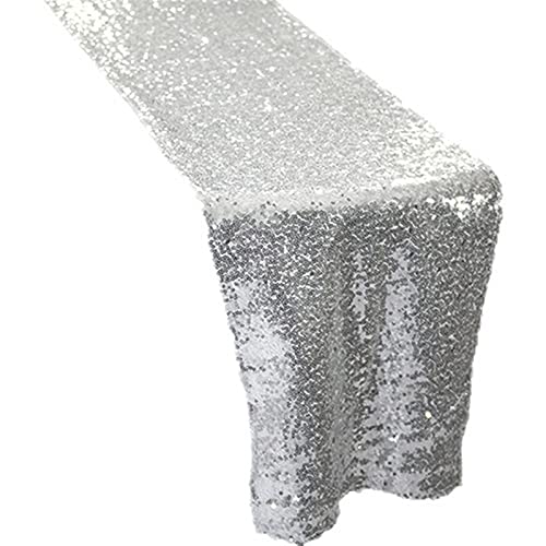 Dolelai Table Decoration Hotel Wedding Tablecloth Decorative Polyester Full Version Beads Embroidered Rose Gold Sequins Table Flag (Color : Silver, Size : 30Cm220Cm/0.12Kg) #TOP1