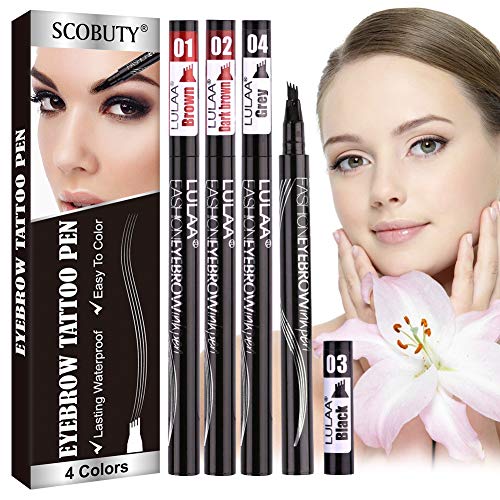 Eyebrow Tattoo Pen,4 Point Eyebrow Pen,Eyebrow Pen,Microblading Eyebrow Pen, Waterproof Liquid Eyebrow Pencil,Creates Natural Looking Brows 4 PCS