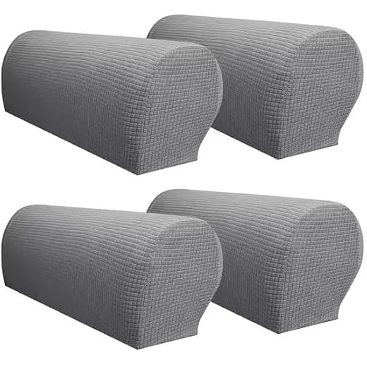 SXNING Arm Rest Covers Set, Pack of 4 Stretch Armchair Arm Covers Soft Polyester Arm Caps Non Slip Furniture Protector for Chair, Sofa, Couch (Light Grey)