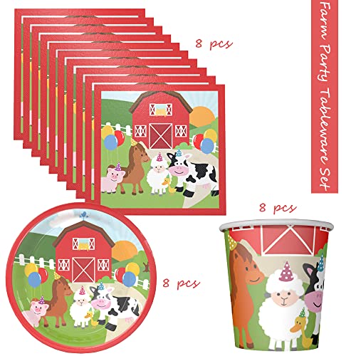 MEZHEN Kuh Partygeschirr Bauernhof Kindergeburtstag Deko Tier Geburtstag Party Geschirr Pappteller Becher Servietten… – Bild 4