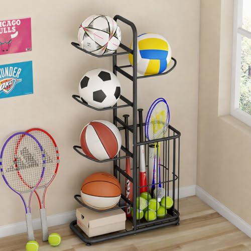 Rangement ballon foot vertical réglable et stable pour garage de 116 cm - 5