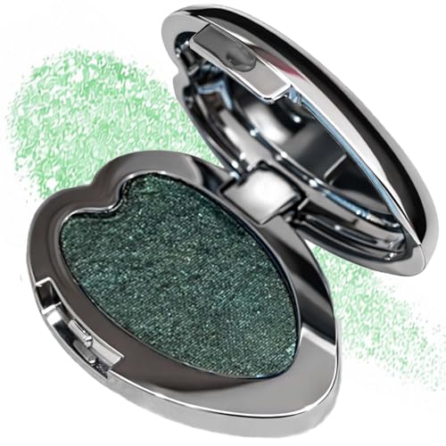 Emerald Spark Single Eyeshadow – Metallic Green Shimmer Pressed Powder, Heart-Shaped Pan with Mirror Compact, Light-Catching Topper for Lid & Inner Corner, Waterproof Long-Lasting Formula