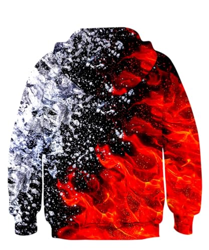 Image of Lovekider 3D Black White Red Hoodies for Big Boys 13-16 Years Old 3D Water Fire Fashion Sweatshirts Sports Pullover with Big Pocket for Fall Winter