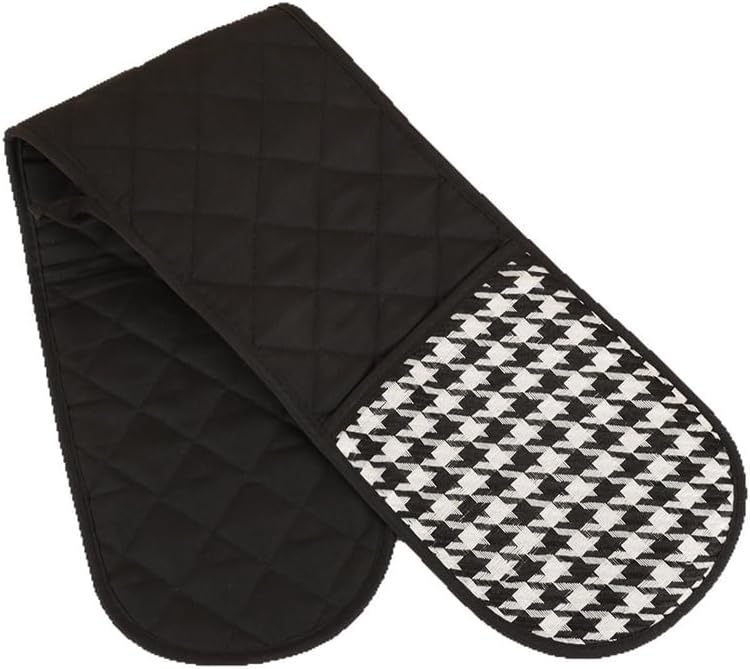 MSLSOZ Double Oven Gloves, Stylish Houndstooth Pattern Design, Black Oven Gloves, Household Kitchen Oven Mitts with Hanging Rope for Easy Storage.