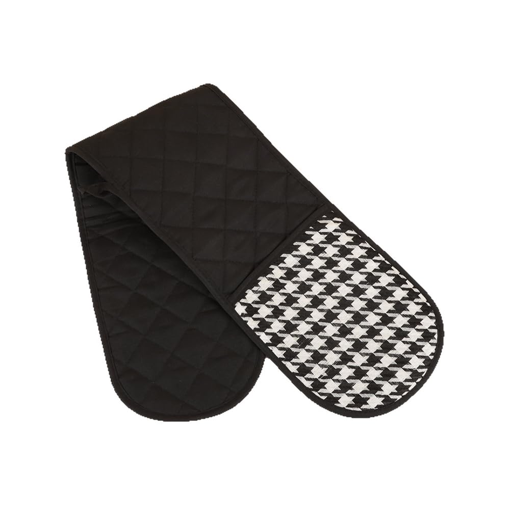 MSLSOZ Double Oven Gloves, Stylish Houndstooth Pattern Design, Black Oven Gloves, Household Kitchen Oven Mitts with Hanging Rope for Easy Storage.
