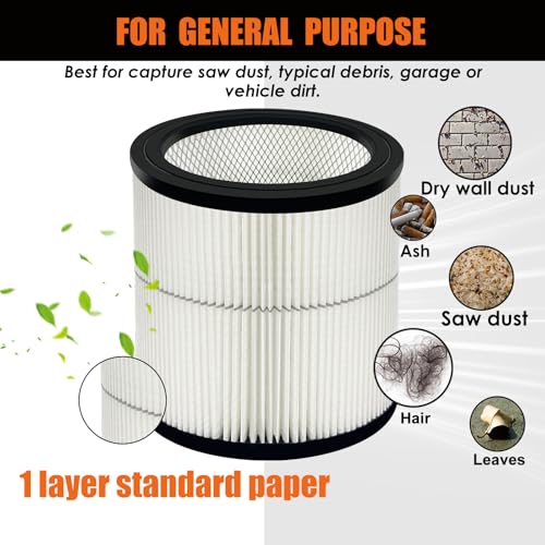Image of 17884 Replacement Filter Fits Craftsman 6 8 12 16 Gallon Wet Dry Vacuums, Replaces 9-17884 General Purpose Vac Filter with 2x Wet Foam- 2 Pack