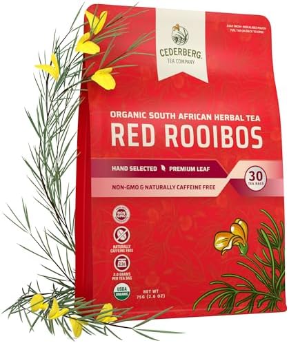 Cederberg Tea Company Red Rooibos Tea Bags USDA Certified South African Organic Herbal Tea, Naturally Caffeine Free Tea, Non-GMO, Premium Leaf, Rich in Antioxidants, 30 Count