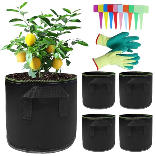 Votgutvo 5 X 30L Pflanzsack Wachsende, Vlies Stoff 7 Gallonen Pflanze Wachsende Tasche, mit Griffe Pflanzbeutel Wachstumstasche Pflanzgefäße für Draussen, Tomaten, Pflanzen