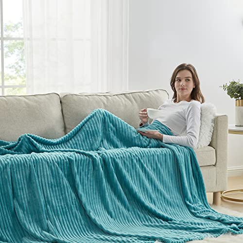Image of Nestl Blue Throw Blanket for Couch - Cozy Warm Fuzzy Blankets for Women, Plush Small Fleece Throws for Girls - Teal Blue, 50 x 60 Inches