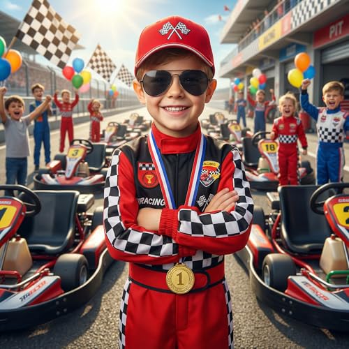 Disfraz de piloto de carreras para niños 5-6 años miniatura 4