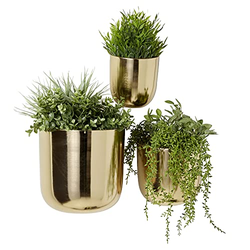 Deco 79 Metal Indoor Outdoor Floating Wall Planter, Set Of 3 9", 7", 6"H, Gold #TOP3