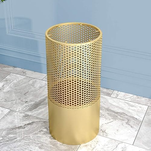 Image of 567751 Umbrella Stands Modern Golden Umbrella Stand, Hollow Metal Umbrella Bucket, Large Capacity Long /Short Umbrella Storage Rack, with 6 Hooks, (Size : 23x23x50cm)