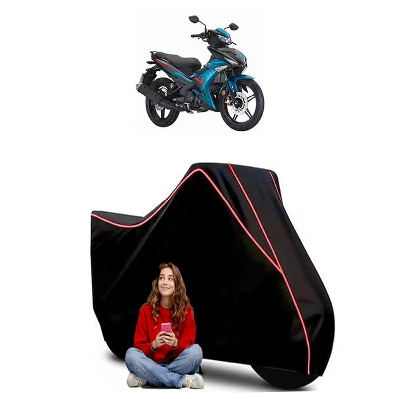 Image of ZR 150 Scooty Bike Cover Water Resistant Outdoor Use Universal Fit Scooters Motorcycles Heavy Duty UV Protection Dust Rain Scratch Resistant Elastic Bottom Black Blue Piping