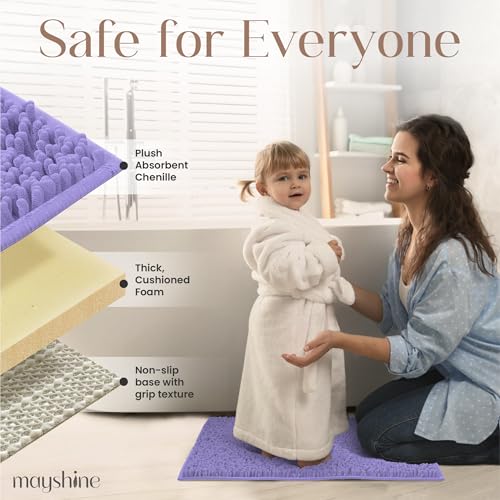 Image of MAYSHINE Plush Shaggy Chenille Bath Mat | Extra Soft, Super Absorbent, Non-Slip Bathroom Rug | Fluffy Microfiber, Area Rug Sets for Bathroom Floor, Kitchen, Living Room | 47 inchx27 inch | Lavender