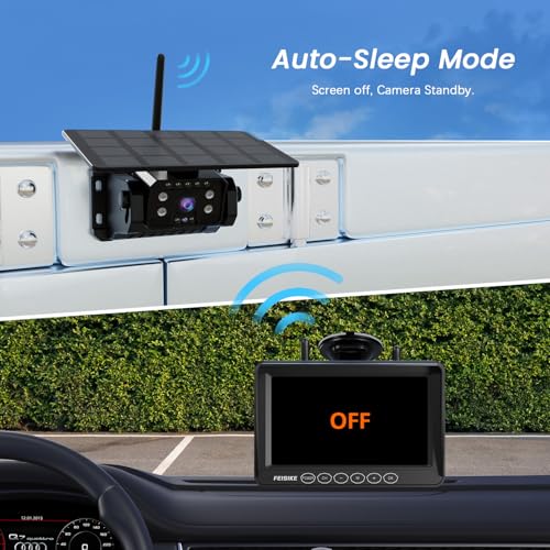 Image of Magnetic Solar Wireless Backup Camera for RV Truck Trailer - 7 inch 1080P Monitor, 1-Min Install, No Delay, 150 Rearview Camera, IR Night Vision, Auto-Sleep, Rechargeable Battery Reverse Camera