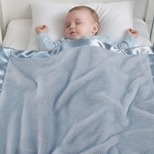 Image of Pro Goleem Fleece Baby Blanket with 2 Inch Satin Trim Soft Anti-Static Plush Blanket for Boys and Girls Christmas Baby Gifts for Babies 30''x40'',Blue