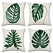 HuifengS - Fundas de cojín cuadradas de lino - decorativas, para sofás o camas - con motivo tropical, de bosque, plantas, juego de 4 fundas de cojín de 45,7 x 45,7 cm