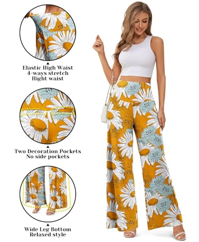 JZC Women's Palazzo Lounge Pants Stretchy Wide Leg Casual Pants Comfy High Waist Flowy Pants S-3XL